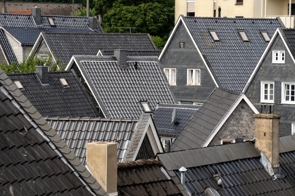 The roof of a residential house